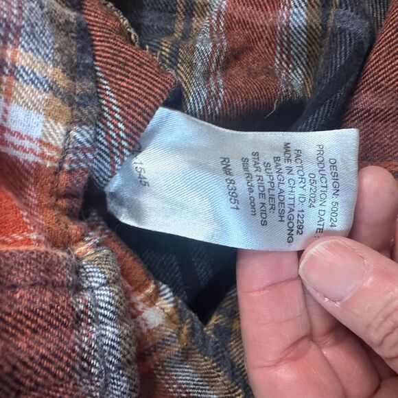 Hawk Boys Hooded Flannel Shirt Size 7 Plaid Button Front Long Sleeve Tony Hawk - Picture 5 of 5